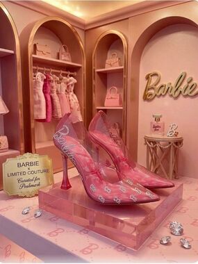 🛍️ALDO Barbie Pink Clear Pointed-Toe Heels with Rhinestones NWT